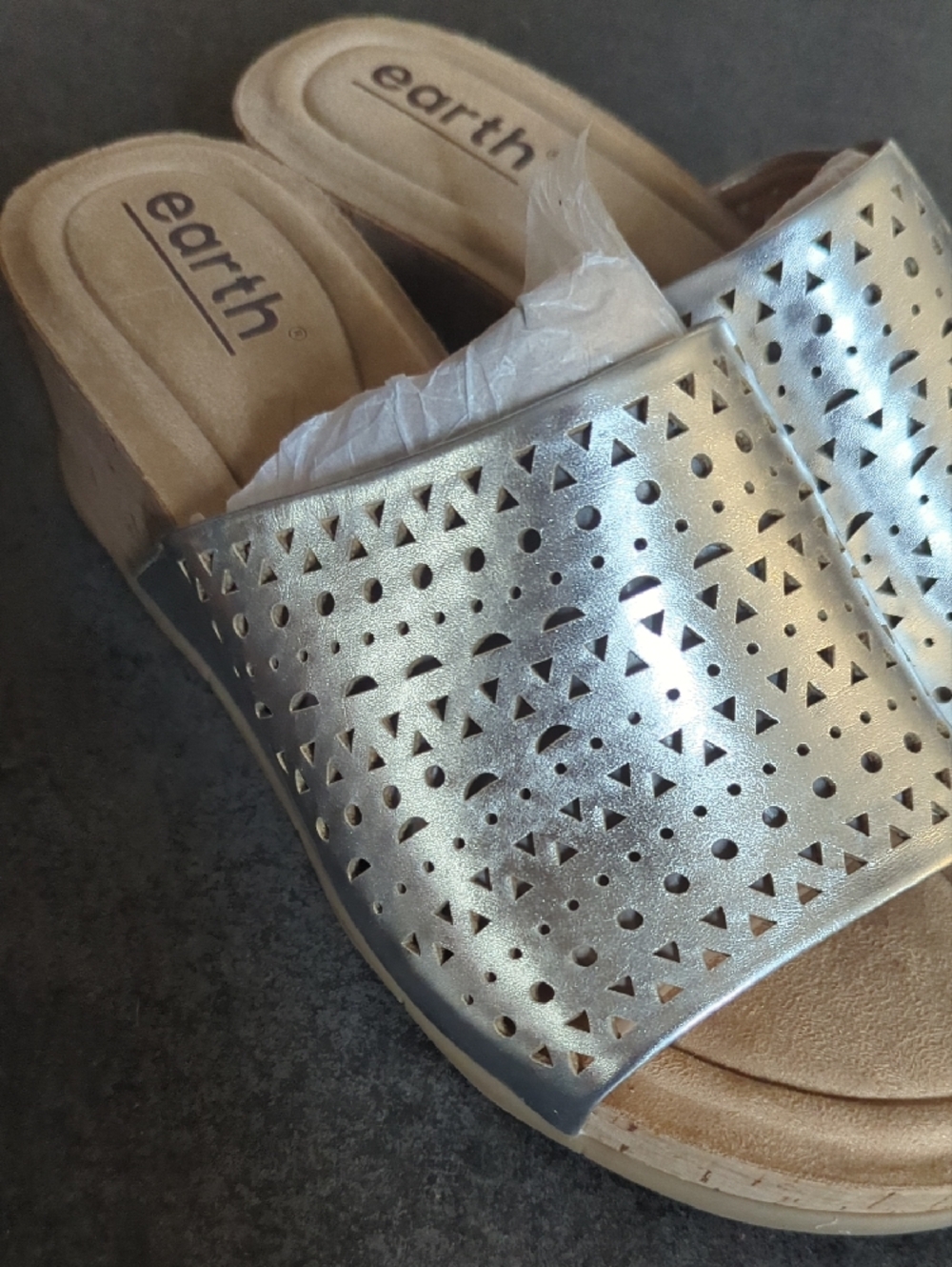Earth Silver Perforated Slide Mules - Picture 6 of 6